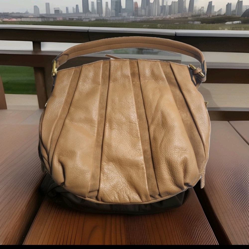 Authentic Aimee Kestenberg Hobo Bag Leather Suede Handbag Purse Brown Clean Gold